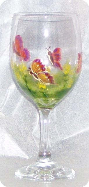 Butterfly Kisses Fantasy- Pink- Wine Glass